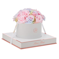 Rosé Round Candy Rainbow and Baby Pink Preserved Roses