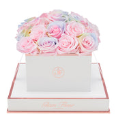 Blanche Square Candy Rainbow and Baby Pink Preserved Roses