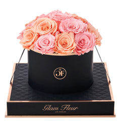 Noir Round Peach and Light Pink Preserved Roses