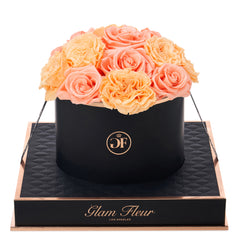 Noir Round Van Gogh Peach and Coral Preserved Roses