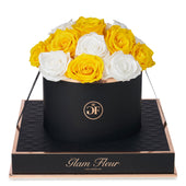 Noir Round Glow White and Yellow Preserved Roses