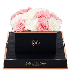 Noir Square Ivory and Light Pink Preserved Roses