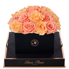 Noir Square Van Gogh Peach and Coral Preserved Roses