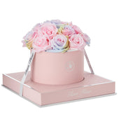 Rosé Round Candy Rainbow and Baby Pink Preserved Roses